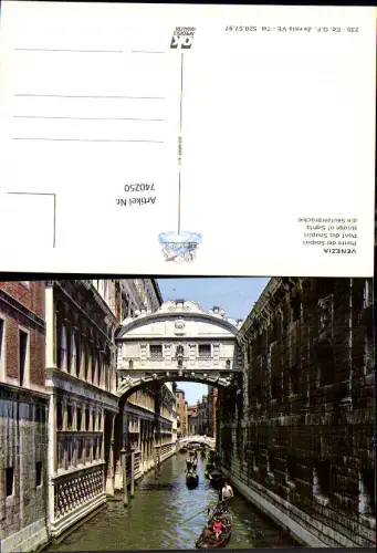 740250 Venezia Venedig Ponte dei Sospiri Brücke Italy