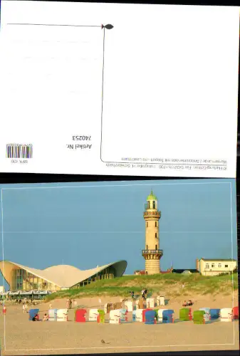740253 Warnemünde Seepromenade mit Teepott u. Leuchtturm Strandleben