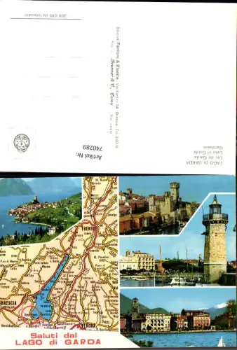 740289 Mehrbild AK Lagekarte Saluti dal Lago di Garda Gardasee Leuchtturm Italy