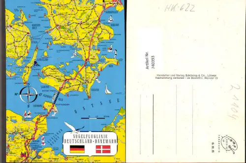 740393 Lagekarte Vogelfluglinie Deutschland Dänemark Ostsee Falster Heiligenhafen
