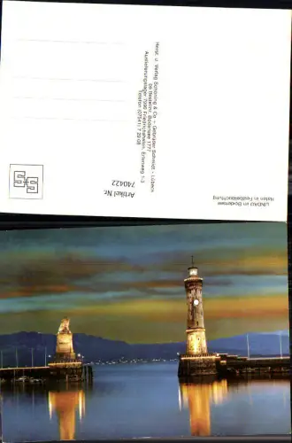 740422 Lindau a. Bodensee Hafen in Festbeleuchtung Leuchtturm Löwendenkmal