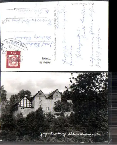 740708 Foto AK Jugendherberge Schloss Hessenstein Ederbringhausen Vöhl Bahnpost Zug 1230 Kassel