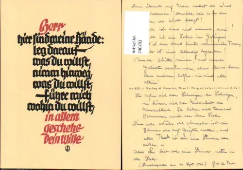 740793 Spruch AK Herr hier sind meine Hände Linolschnitt von O. Feil pub M. Häusler Wien 805
