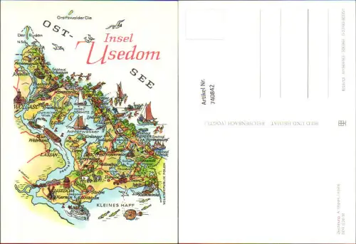 740842 Lagekarte Zeichnung A. Hoppe Insel Usedom Ostsee Karlshagen Bansin Heringsdorf