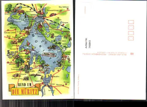 740843 Lagekarte Rund um die Müritz Waren Gotthun Röbel Rechlin