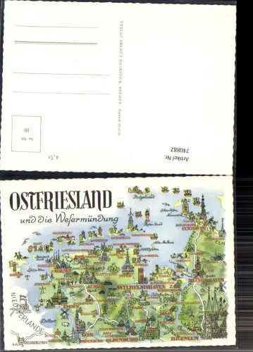740882 Lagekarte Ostfriesland u. d. Wesermündung Bremen Wilhelmshaven Bremerhaven