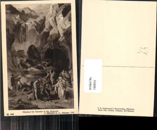 740915 Künstler AK F. Preller d. Ältere Odysseus bei Teiresias in d. Unterwelt pub F. A. Ackermann 153/1838