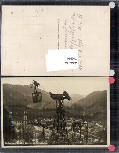 740944 Foto AK Mariazell Maria Zell Seilschwebebahn Bürgeralpe Seilbahn Gondel Turmstütze 1