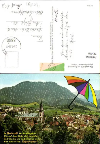 741029 Fotomontage Mariazell Maria Zell geg. Sauwand Regenschirm Spruch Text