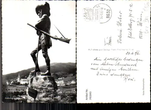 741043 Foto AK Mariazell Maria Zell Erzherzog-Johann-Statue Jäger Jagd Statue