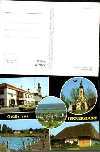 741413 Mehrbild AK Jennersdorf Schwimmbad Burgenlandhof Kirche Csarda
