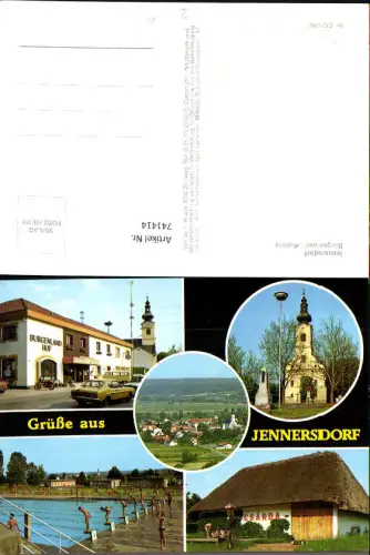 741414 Mehrbild AK Jennersdorf Schwimmbad Burgenlandhof Kirche Csarda