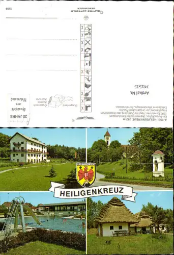 741515 Mehrbild AK Heiligenkreuz i. Lafnitztal Kirche Schwimmbad Reetdachhaus