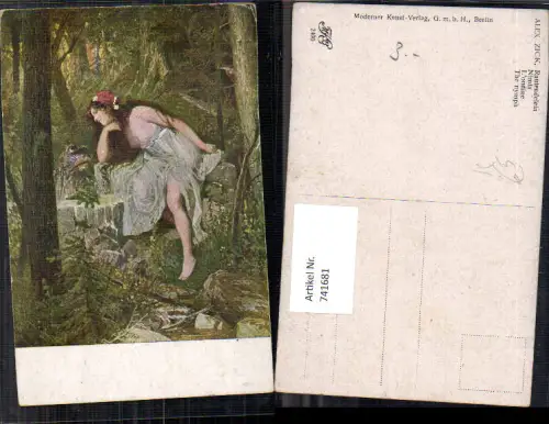 741681 Künstler AK Alex Zick Rautendelein The nymph Nymphe Frau Erotik Frosch