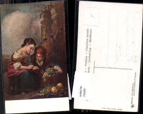 741695 Künstler AK Murillo Die Geldzählerin Frauen Korb Obst Früchte