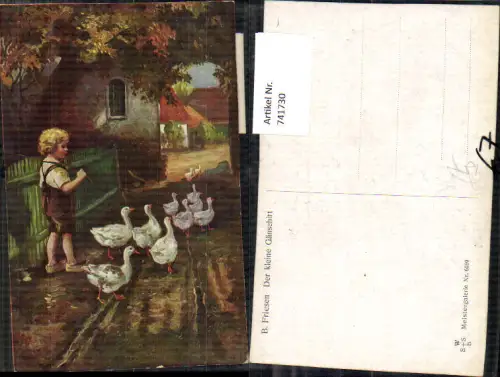 741730 Künstler AK B. Friesen Der kleine Gänsehirt Bub Junge Gänse