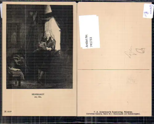741733 Künstler AK Rembrandt Jan Six Lesen pub F. A. Ackermann 211/2149