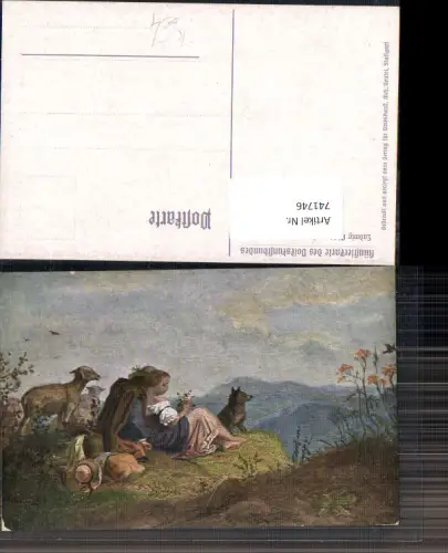 741746 Künstler AK Ludwig Richter Schäferidyll Frau m. Schafe