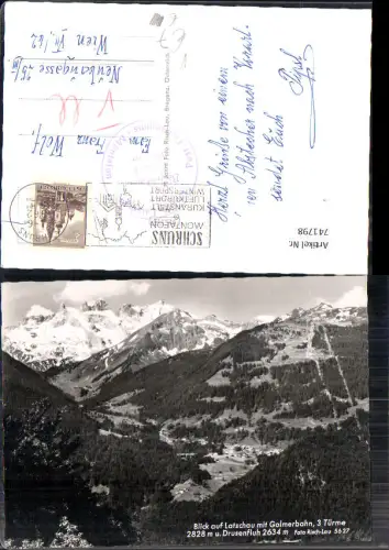 741798 Foto AK Blick auf Latschau Tschagguns mit Golmerbahn 3 Türme u. Drusenfluh pub Risch-Lau 5627