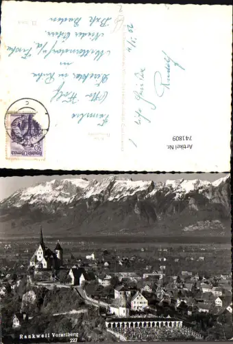 741809 Foto AK Rankweil Ansicht m. Liebfrauenkirche Friedhof vor Bergkulisse