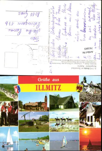 741849 Mehrbild AK Illmitz Seewinkel Pfarrkirche Windsurfen Storchennest Barockgiebelhaus