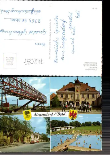 742037 Mehrbild AK Siegendorf Zuckerfabrik Rathaus Eisenst. Straße Schwimmbad