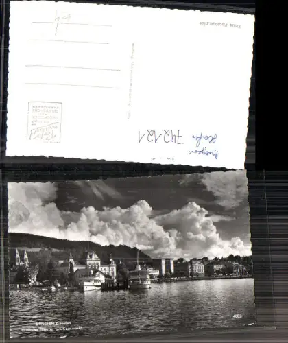 742121 Foto AK Bregenz a. Bodensee Hafen geg. neues Theater am Kornmarkt Schiffe Dampfer 1955