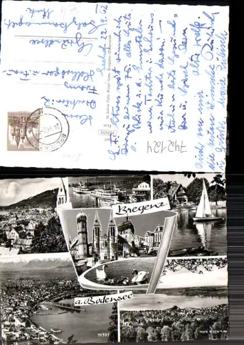 742124 Mehrbild Foto AK Bregenz a. Bodensee Hafen Schiffe Dampfer Segelboot pub Risch-Lau 14971