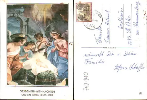 742140 Künstler AK Heilige Familie Krippe Jesuskind Engel Weihnachten Religion