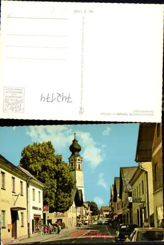 742174 St Georgen im Attergau Salzkammergut Straßenpartie mit Kirche Friseur Reklame Tixo