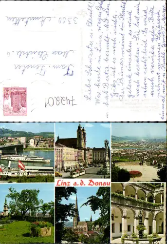 742201 Mehrbild AK Linz a. d. Donau DDSG-Anlegestelle Schiffe Dampfer Budapest Dom Landhaushof