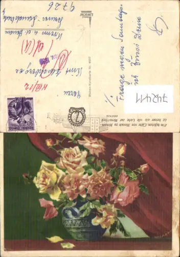 742411 Künstler AK Blumen Rosen in Vase