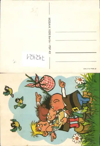 742421 Künstler AK Kinder m. Schatzkarte Vögel Wanderstock Humor