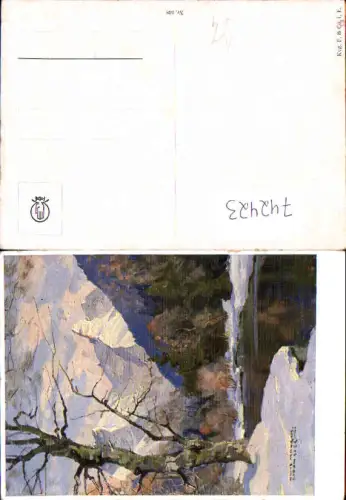 742423 Künstler AK Winterlandschaft See mit Baum vor Bergkulisee