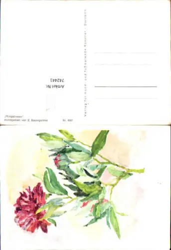 742441 Künstler AK Mundgemalt E. Baumgartner Pfingstrosen Blumen