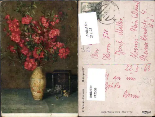 742500 Künstler AK R. Schmid-Göringer Blütenpracht Blütenzweige Blumen in Vase