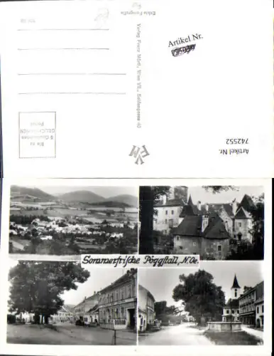 742552 Mehrbild Foto AK Pöggstall Straßenpartie Brunnen Schloss