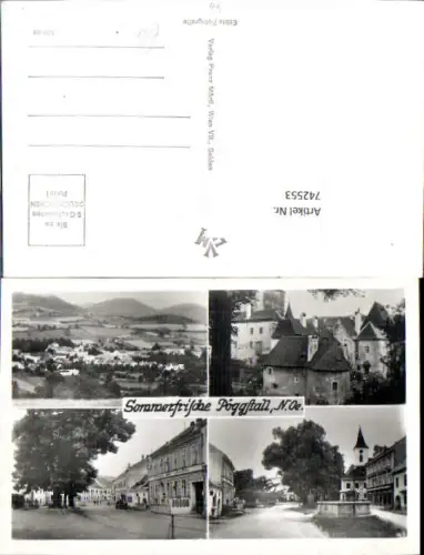 742553 Mehrbild Foto AK Pöggstall Straßenpartie Brunnen Schloss