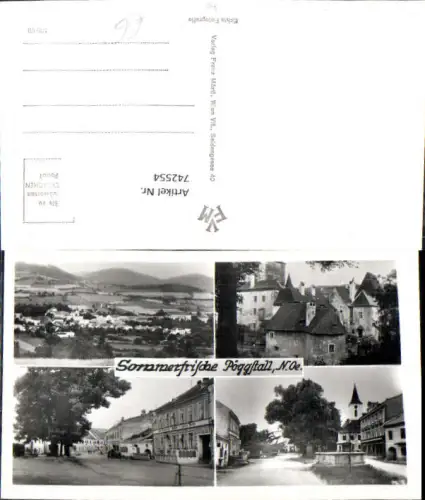 742554 Mehrbild Foto AK Pöggstall Straßenpartie Brunnen Schloss