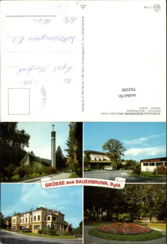 742590 Mehrbild AK Bad Sauerbrunn Pfarrkirche Neue Heilquelle Rathaus Kurpark