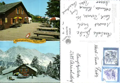 742634 Mehrbild AK Brand Alpengasthaus Palüd Pistenraupe Terrasse