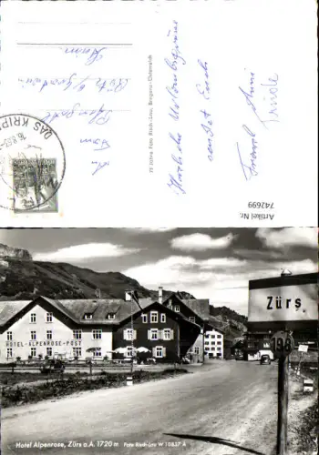 742699 Foto AK Zürs am Arlberg Hotel Alpenrose Post Straßenpartie VW Käfer