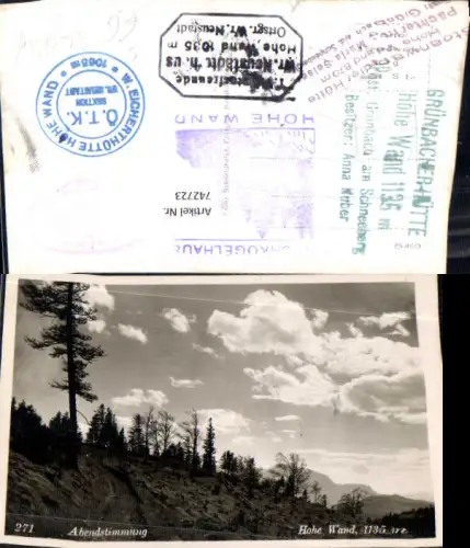 742723 Foto AK Abendstimmung Hohe Wand Stempel Stollhof