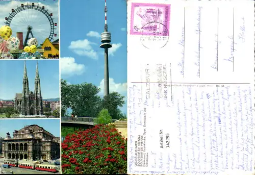 742795 Mehrbild AK Wien Vienna Riesenrad Votivkirche Oper Donaupark u. Donauturm
