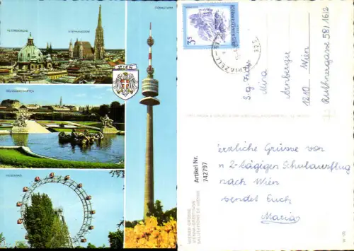 742797 Mehrbild AK Wien Vienna Donauturm Belvederegarten Riesenrad Peterskirche