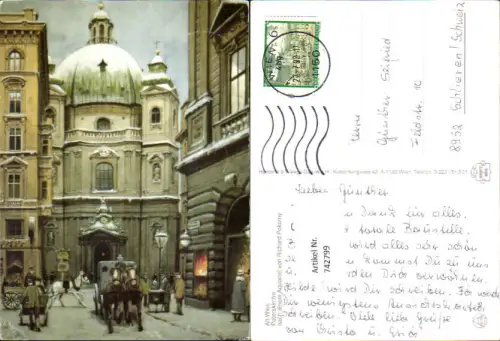 742799 Künstler AK Richard Pokorny Alt Wien Vienna Peterskirche Kutsche