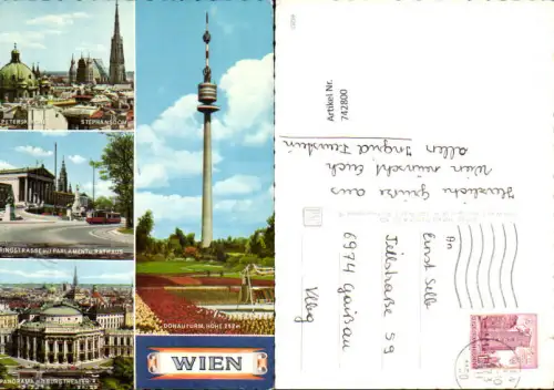 742800 Mehrbild AK Wien Vienna Peterskirche Donauturm Panorama Burgtheater