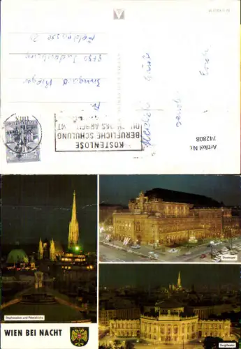 742808 Mehrbild AK Wien Vienna bei Nacht Staatsoper Burgtheater Peterskirche Stephansdom