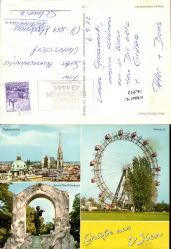 742810 Mehrbild AK Wien Vienna Stephanskirche Riesenrad Johann-Strauß-Denkmal