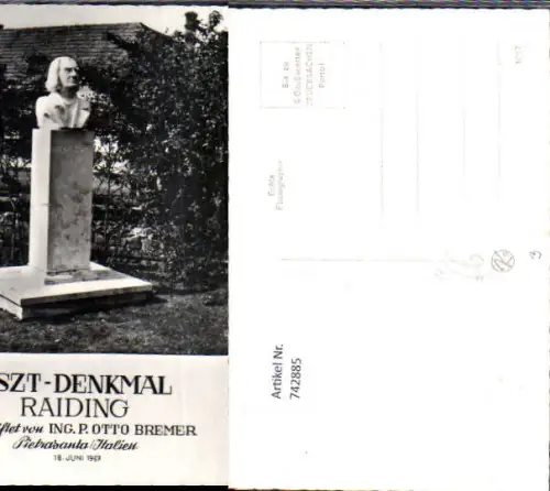 742885 Foto AK Raiding Liszt-Denkmal